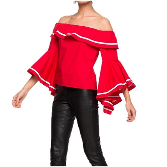 women off shoulder ruffled sleeve blouse - Picture 6 of 7